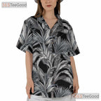 Black White Palm Leaf Hawaiian Shirt - Vintage Aloha Tropical Men S-5XL
