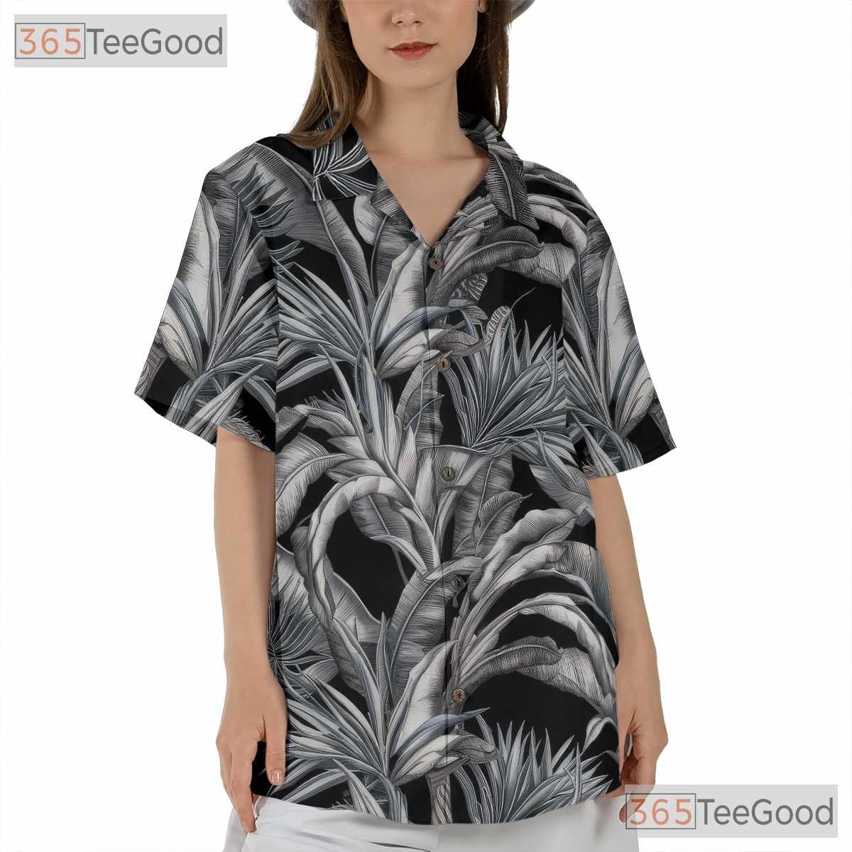 Black White Palm Leaf Hawaiian Shirt - Vintage Aloha Tropical Men S-5XL