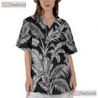 Black White Palm Leaf Hawaiian Tee - Classic Aloha Island Style Women S-5XL