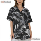 Tropical Palm Leaf Hawaiian Shirt - Black White Vintage Aloha Print Adults