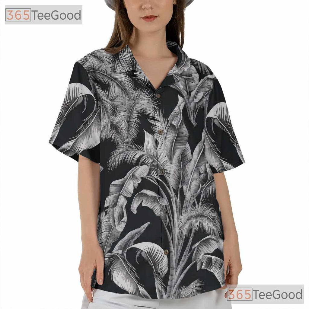 Vintage Black White Palm Hawaiian Tee - Aloha Tropical Beachwear Gift Unisex