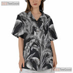 Vintage Black White Palm Hawaiian Tee - Aloha Tropical Beachwear Gift Unisex