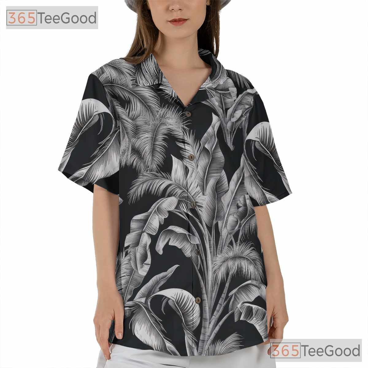 Vintage Black White Palm Hawaiian Tee - Aloha Tropical Beachwear Gift Unisex