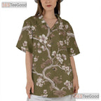 Olive Green Cherry Blossom Hawaiian Shirt - Unisex Floral Aloha Tee