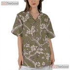Retro Olive Cherry Blossom Aloha Shirt - Men's Floral Hawaiian Tee