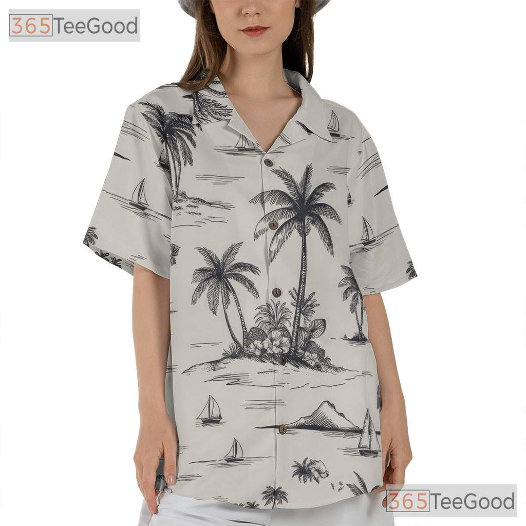 Black & White Palm Tree Hawaiian Shirt - Vintage Island Beach Tee For Men
