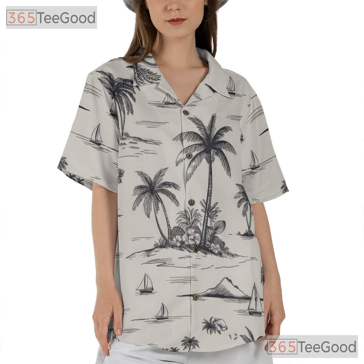 Black & White Palm Tree Hawaiian Shirt - Vintage Island Beach Tee For Men