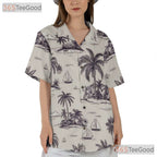 Retro White & Black Palm Tree Aloha Shirt - Unisex Summer Hawaiian Tee