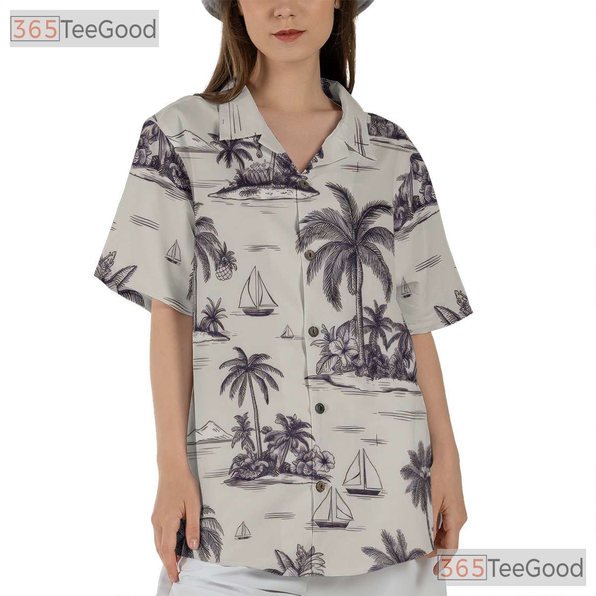 Retro White & Black Palm Tree Aloha Shirt - Unisex Summer Hawaiian Tee