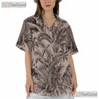 Classic Black & White Jungle Floral Aloha Shirt - Women's Hawaiian Tee