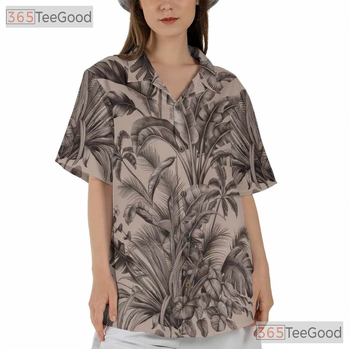 Classic Black & White Jungle Floral Aloha Shirt - Women's Hawaiian Tee