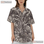 Retro Black & White Tropical Jungle Hawaiian Shirt - Unisex Floral Aloha Tee