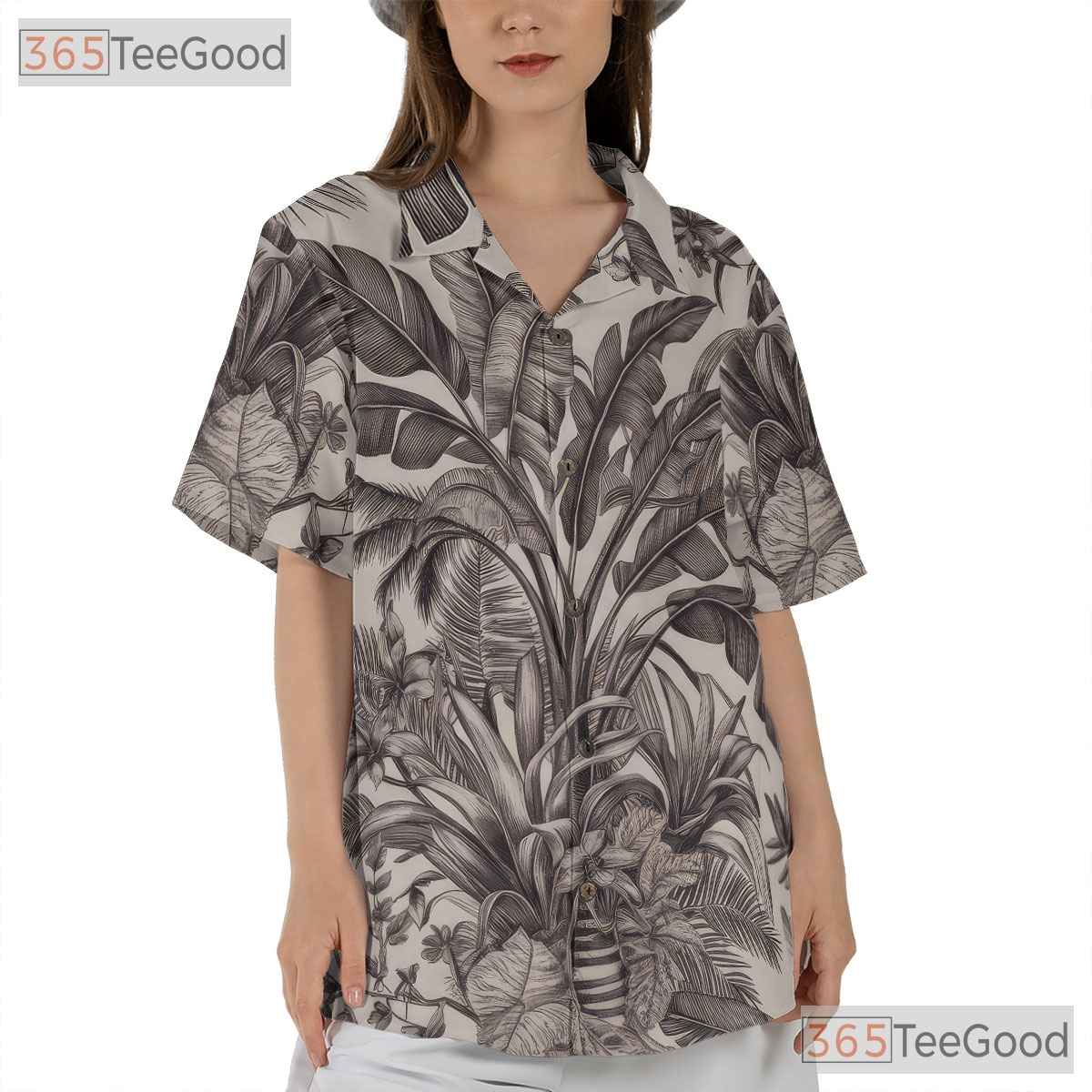 Retro Black & White Tropical Jungle Hawaiian Shirt - Unisex Floral Aloha Tee