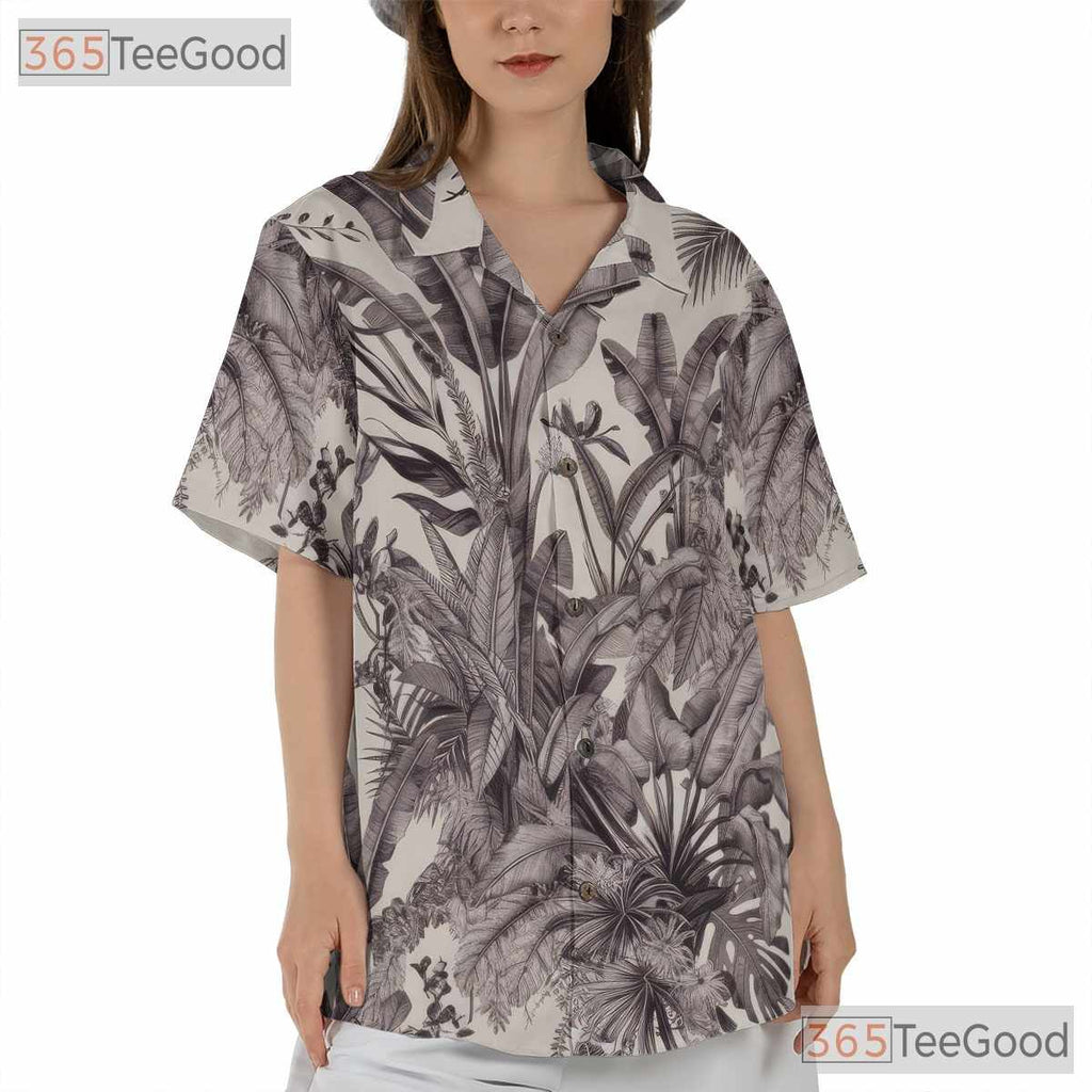 Navy & White Palm Leaf Hawaiian Shirt - Vintage Tropical Aloha Tee For Men