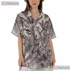 Navy & White Palm Leaf Hawaiian Shirt - Vintage Tropical Aloha Tee For Men