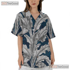 Classic Navy Palm Leaf Hawaiian Shirt - Women's Tropical Beachwear Tee