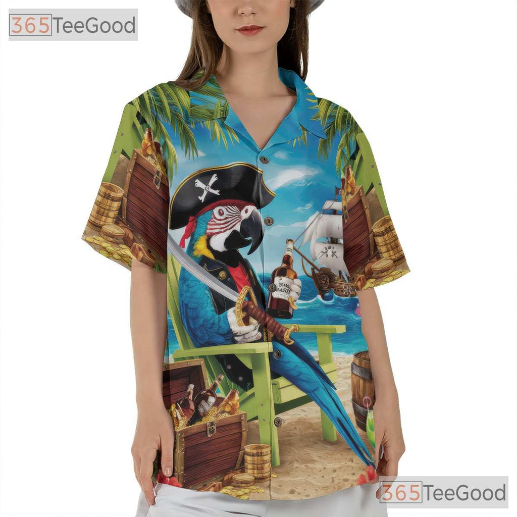 Tropical Pirate Hawaiian Shirt - Parrot Beach Party Tee For Men