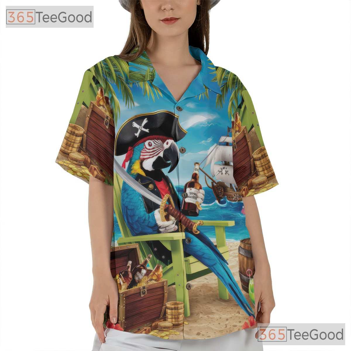 Tropical Pirate Hawaiian Shirt - Parrot Beach Party Tee For Men