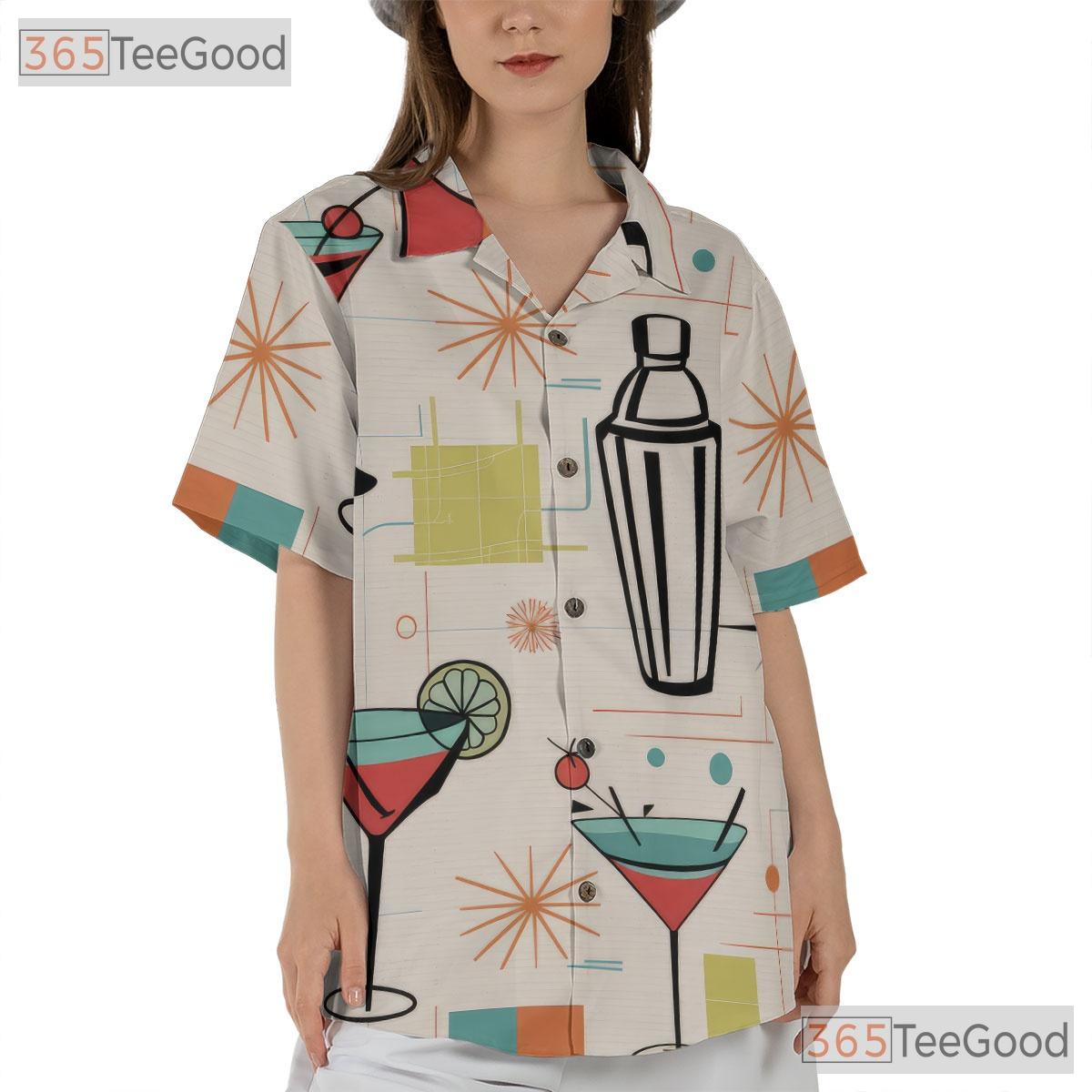 Retro Atomic Cocktail Hawaiian Tee - Unisex 1950s Lounge Shirt
