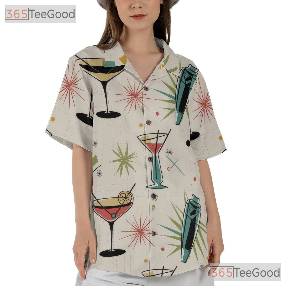 1950s Cocktail Bar Hawaiian Shirt - Vintage Atomic Tee For Men