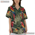 Vintage Macaw Hawaiian Tee - Tropical Jungle Shirt For Women