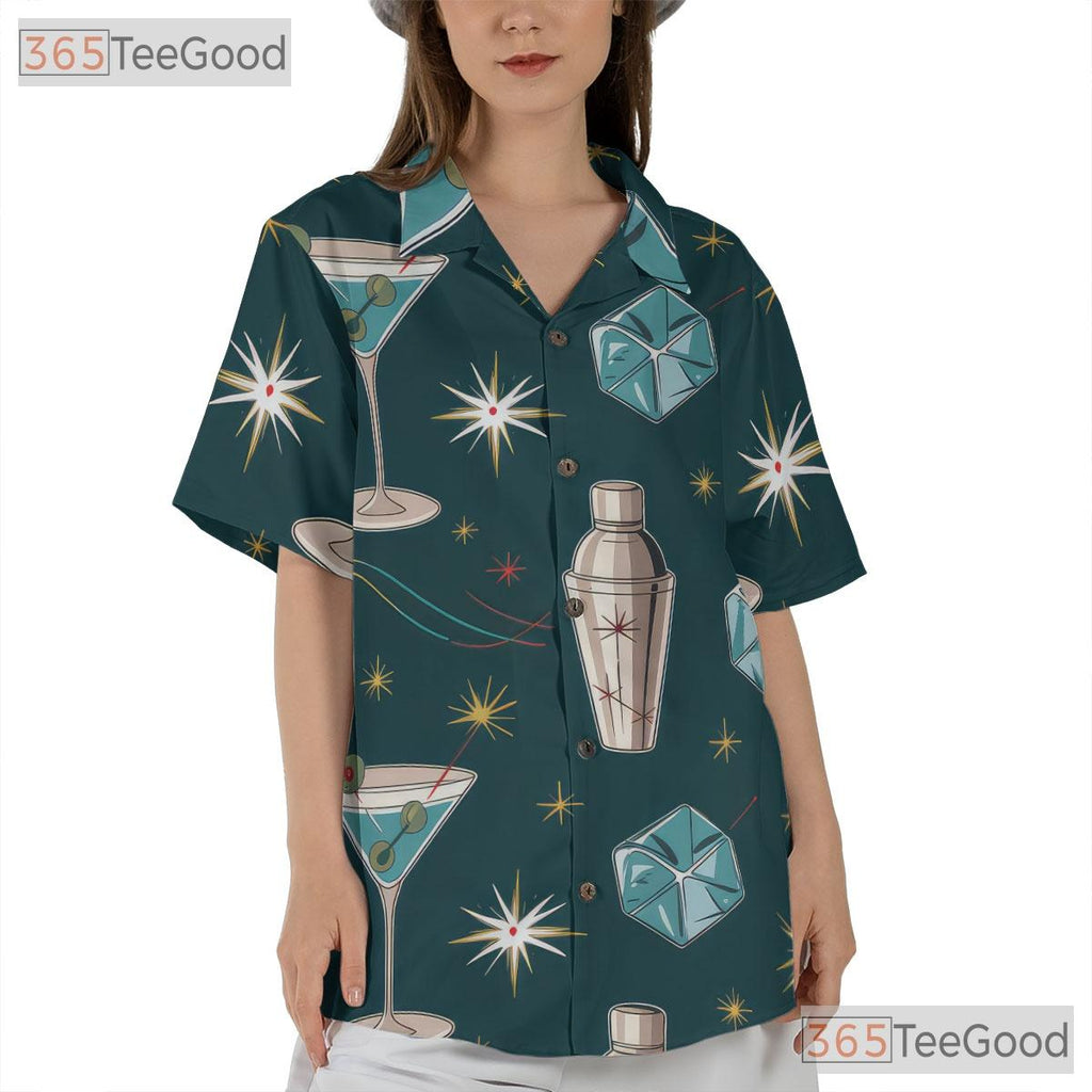 Mid-Century Martini Bar Hawaiian Tee - Retro Cocktail Shirt Men
