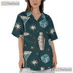 Mid-Century Martini Bar Hawaiian Tee - Retro Cocktail Shirt Men
