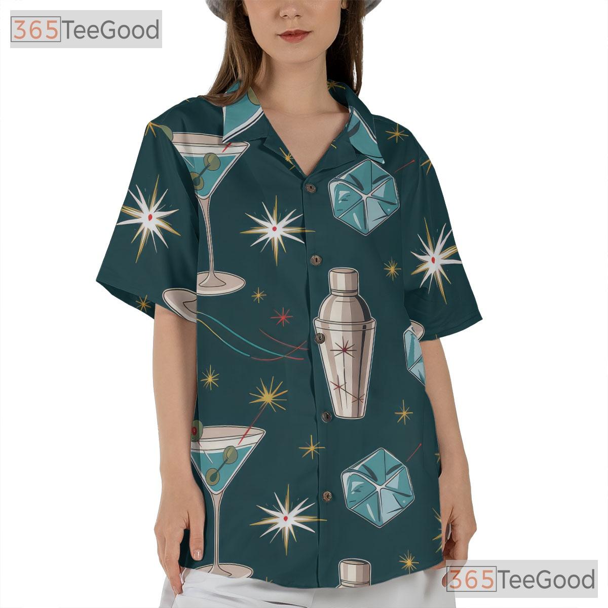 Mid-Century Martini Bar Hawaiian Tee - Retro Cocktail Shirt Men