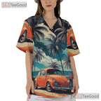 Vintage Beach Car Hawaiian Tee - Unisex Tropical Sunset Shirt