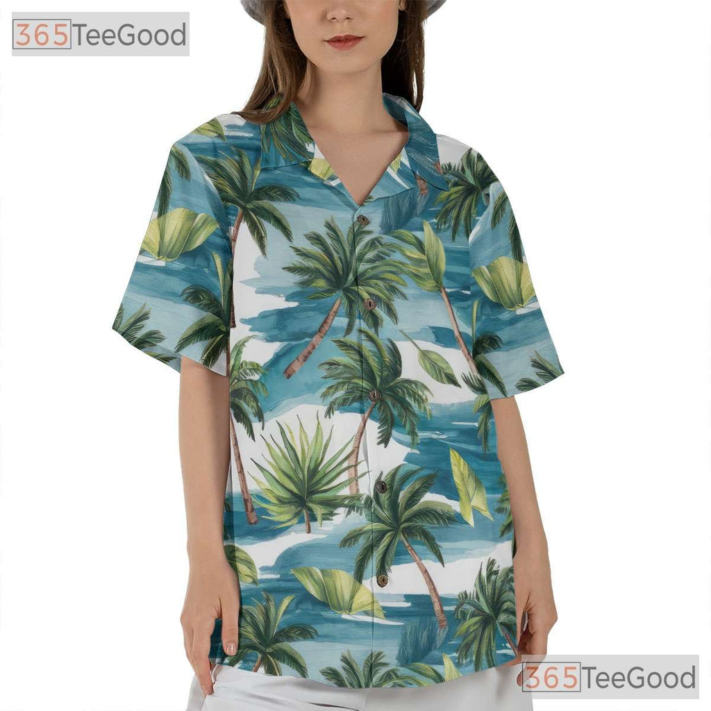 Unisex Palm Leaf Ocean Breeze Hawaiian Tee - Tropical Summer Aloha Shirt