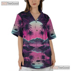 Retro Vaporwave Hawaiian Shirt for Men - Neon Sunset Palm Tree Aesthetic