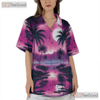 Unisex Vaporwave Hawaiian Shirt - Retro Tropical Palm Sunset Beachwear Tee