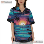 Palm Tree Sunset Beach Hawaiian Shirt - Retro Ocean Aloha Vibes Unisex Tee