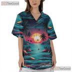 Sunset Beach Aesthetic Hawaiian Tee - Adult Tropical Palm Vacation Shirt