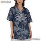 Navy Blue Palm Tree Hawaiian Shirt for Men - Aloha Beach Vacation Tee