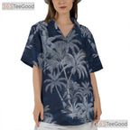 Navy Blue Tropical Island Hawaiian Tee - Unisex Palm Tree Summer Shirt