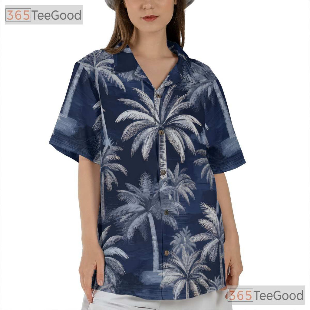Unisex Navy Blue Tropical Hawaiian Tee - Palm Tree Summer Island Outfit