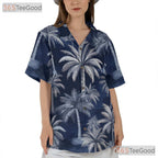 Unisex Navy Blue Tropical Hawaiian Tee - Palm Tree Summer Island Outfit