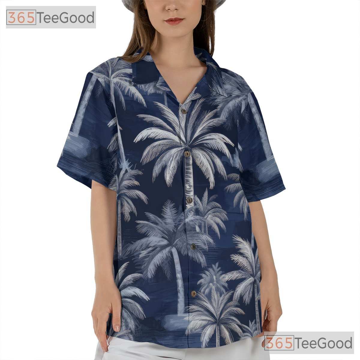 Unisex Navy Blue Tropical Hawaiian Tee - Palm Tree Summer Island Outfit