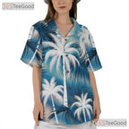 Sky Blue Tropical Aloha Hawaiian Tee - Women's Palm Tree Summer Outfit
