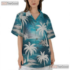 Unisex Sky Blue Aloha Hawaiian Shirt - Palm Tree Tropical Island Style Tee