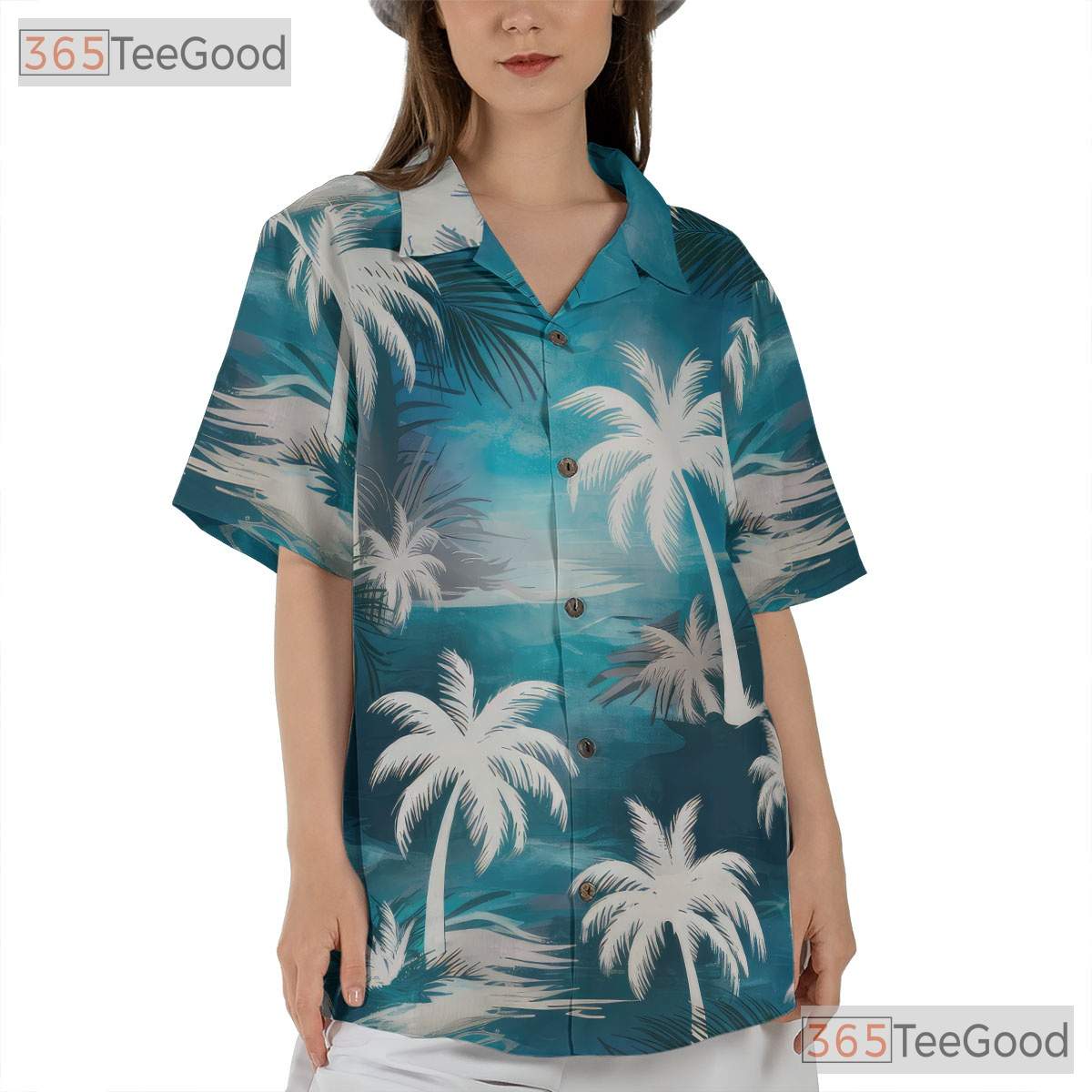 Unisex Sky Blue Aloha Hawaiian Shirt - Palm Tree Tropical Island Style Tee