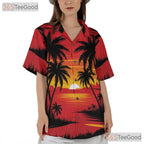 Palm Tree Sunset Hawaiian Tee for Adults - Tropical Beach Aloha Vibe Shirt