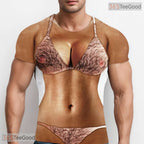 Funny Hairy Chest Bikini Faux Costume 3D Graphic Printed Casual Unisex Tee Shirt