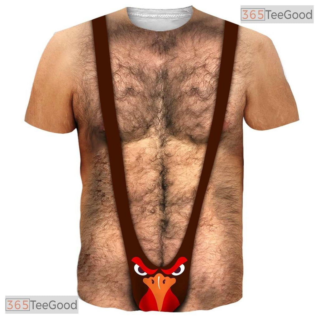 Hilarious Hairy Chest Fake Abs Costume Novelty 3D Printed Casual Unisex Tee Shirt Top