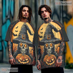Spooky Halloween Pumpkin Scary Costume 3D Printed Casual Short Sleeve Unisex Tee