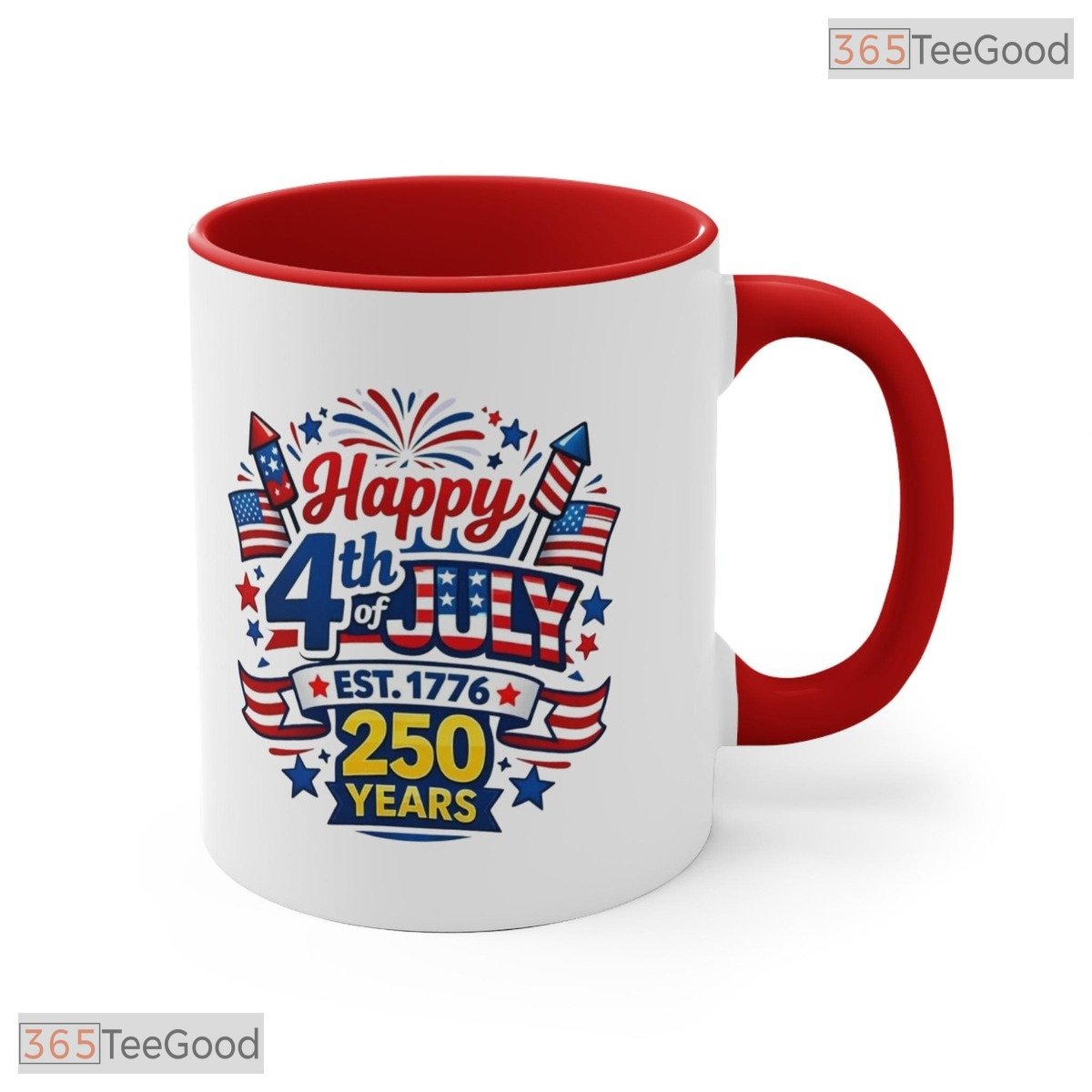 Happy 4th Of July 250 Years USA Patriotic Independence Day Two Tone Ceramic Accent Mug