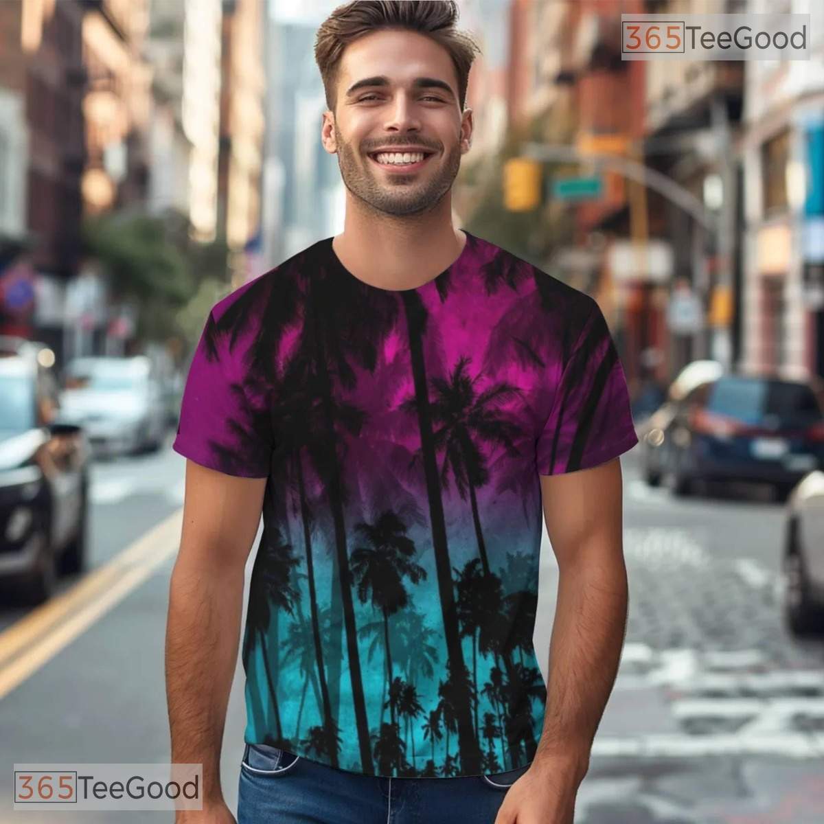 Tropical Hawaiian Coconut Tree Beach Graphic 3D Printed Casual Unisex T-Shirt