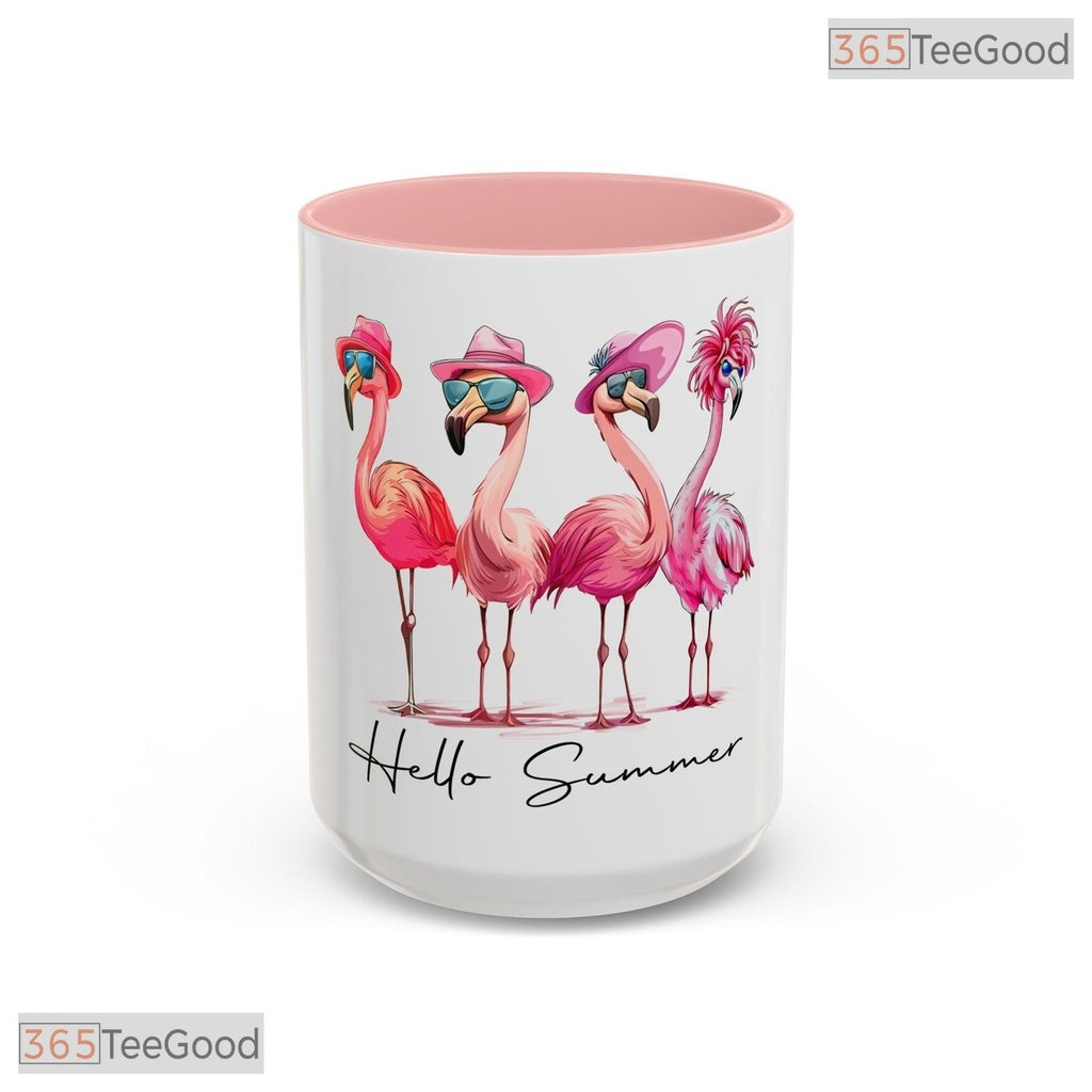 Hello Summer Flamingo Beach Mug - Tropical Vacation Theme Gift Ceramic Accent Mug
