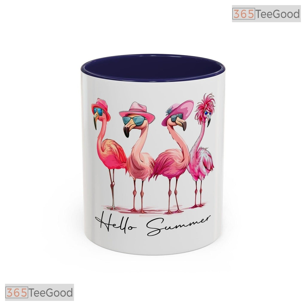 Hello Summer Flamingo Beach Mug - Tropical Vacation Theme Gift Ceramic Accent Mug